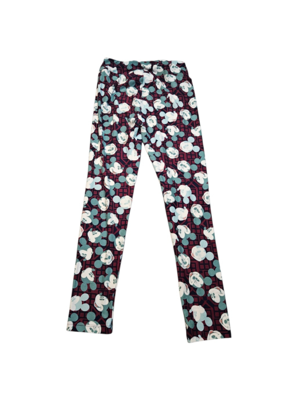 LuLaRoe Disney Mickey Mouse One Size Burgundy Teal Geometric Leggings - Picture 2 of 5